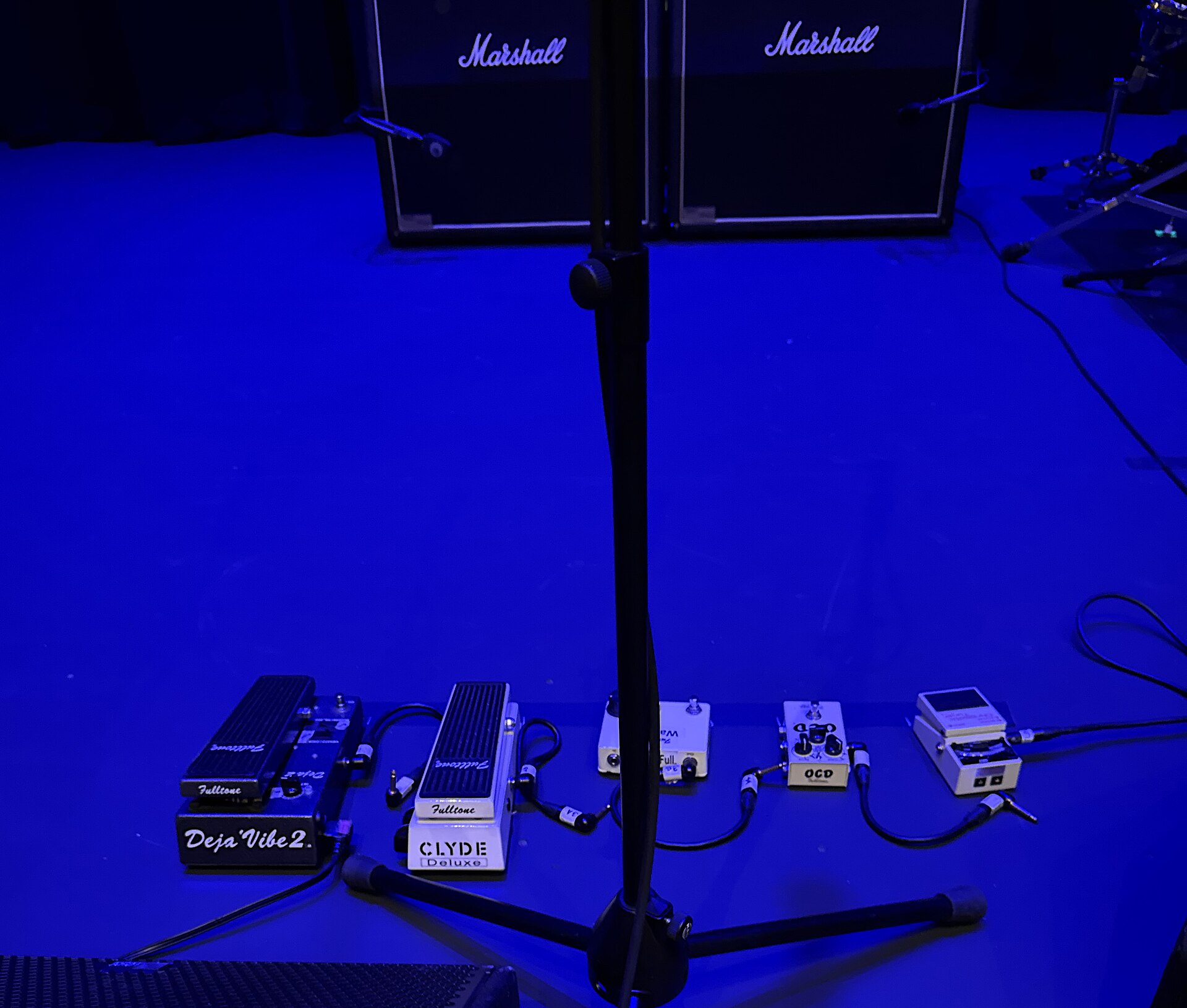 Robin Trower’s cropped 2025 pedal setup with Fulltone pedals and Marshall cabinets