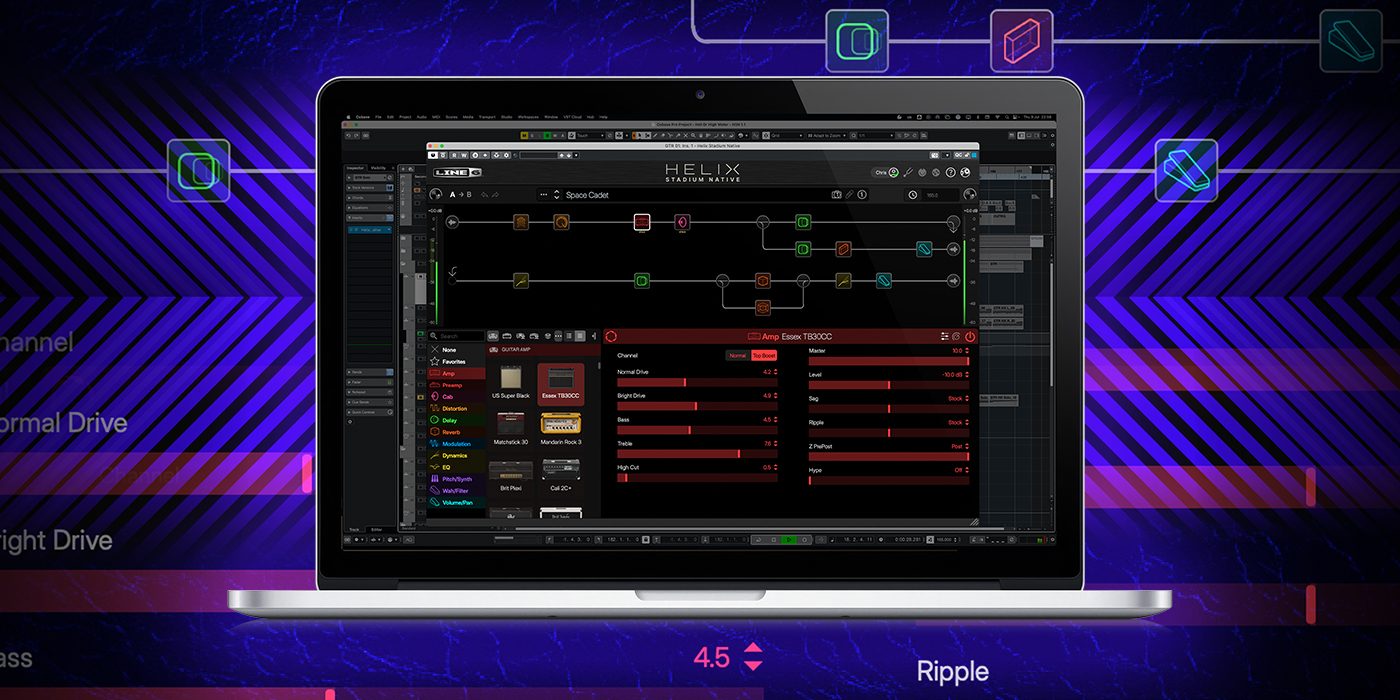 Line 6 Helix Stadium Native plugin shown on a laptop in a DAW