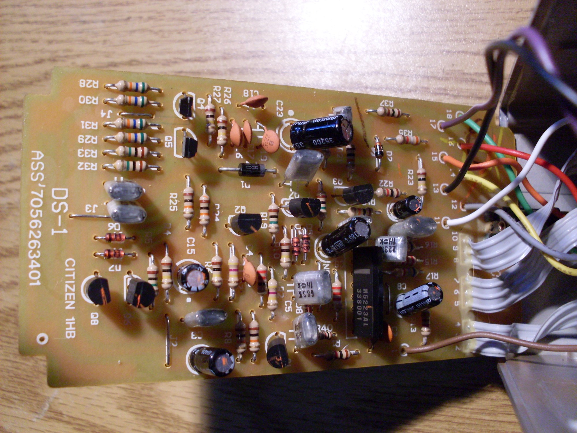 The circuit board of a Taiwan-made Boss DS-1