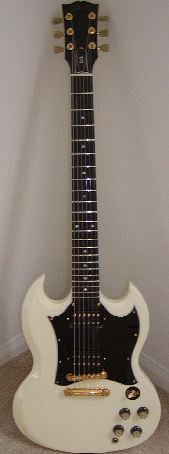 A cherry Gibson SG Special electric guitar