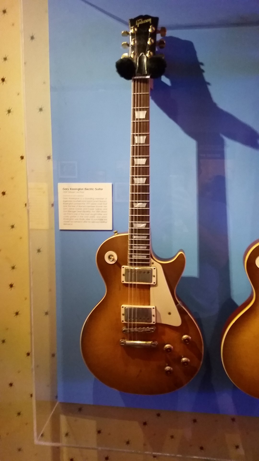 Gary Rossington's 1959 Gibson Les Paul on display at the Rock and Roll Hall of Fame, where Gaines was inducted with Skynyrd in 2006.