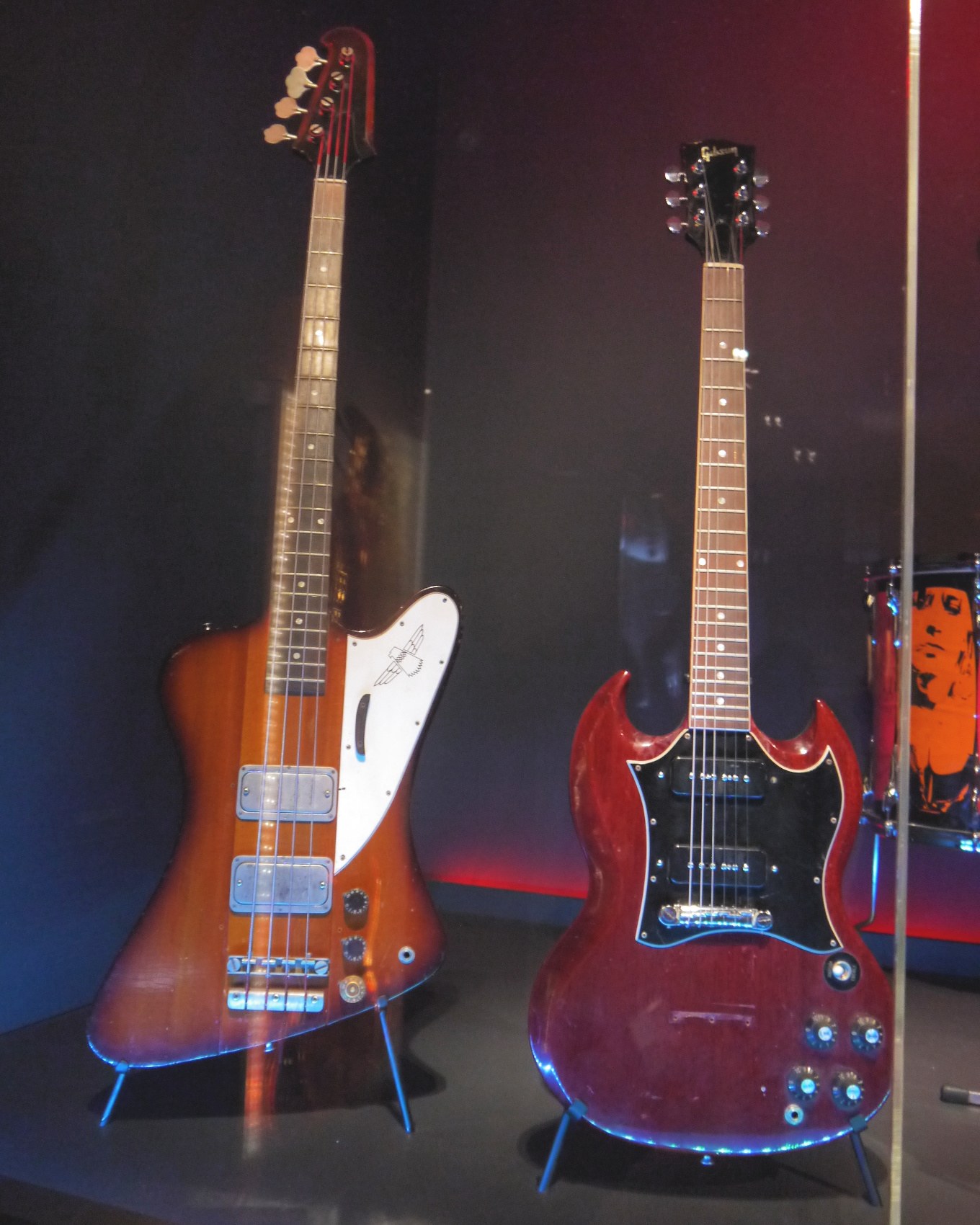 Pete Townshend’s 1969 Gibson SG Special displayed at the Play It Loud exhibition