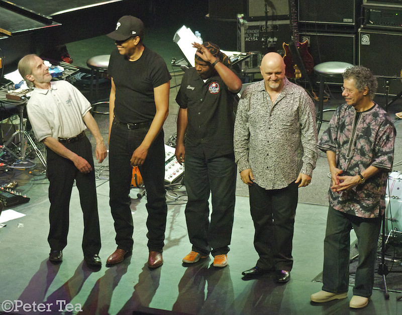 Return to Forever IV takes a bow in Adelaide, February 13, 2011. Gambale is second from right, next to Chick Corea.
