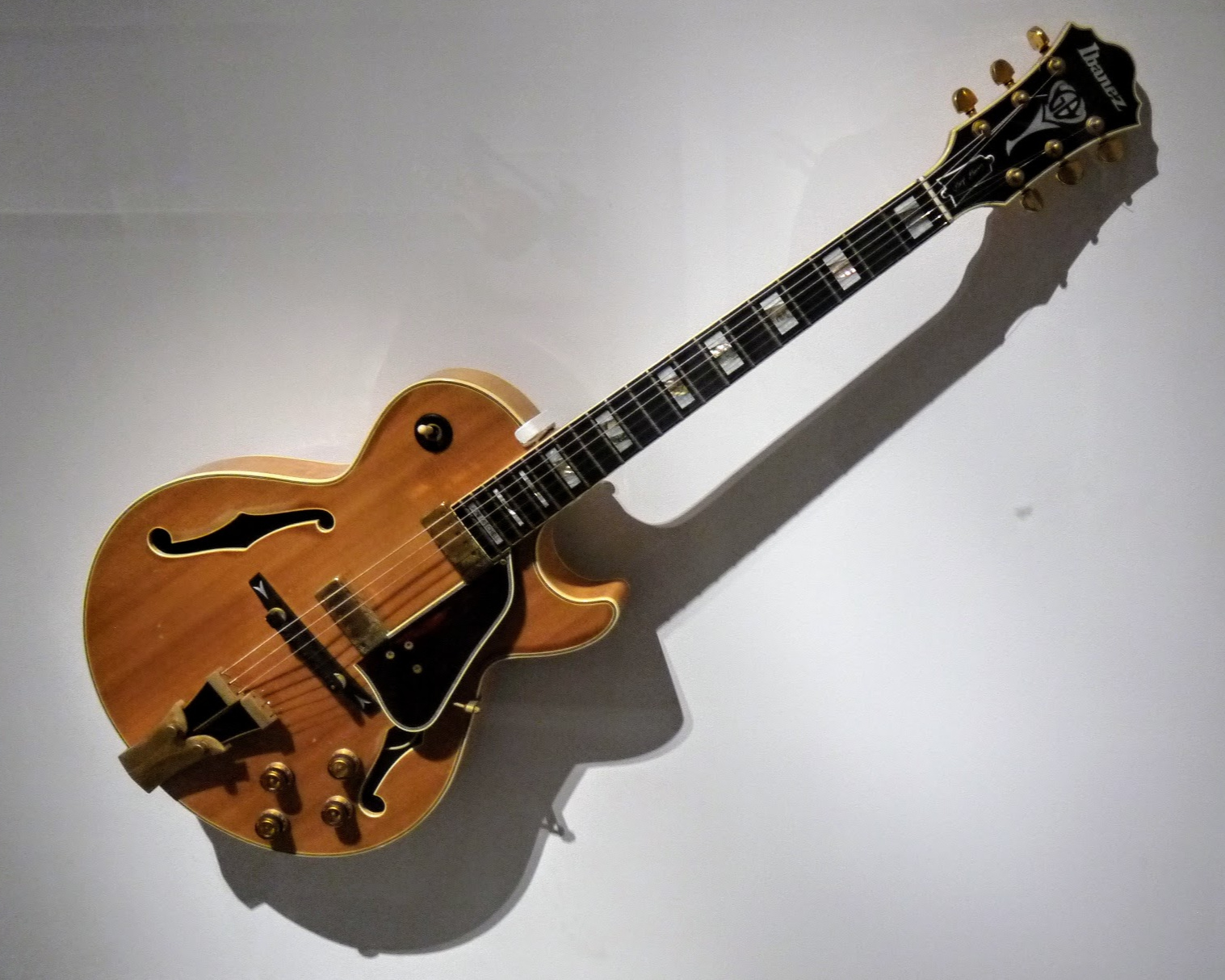 An Ibanez GB10 George Benson model, the jazz guitar Gambale used to record all of Thinking Out Loud. Illustrative: this 1978 GB10 belonged to Joni Mitchell and was shown in the Met's Play It Loud exhibition.