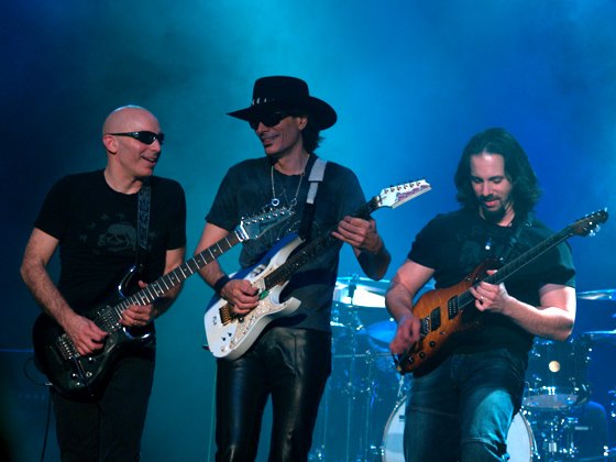 Joe Satriani, Steve Vai and John Petrucci on stage together with G3.
