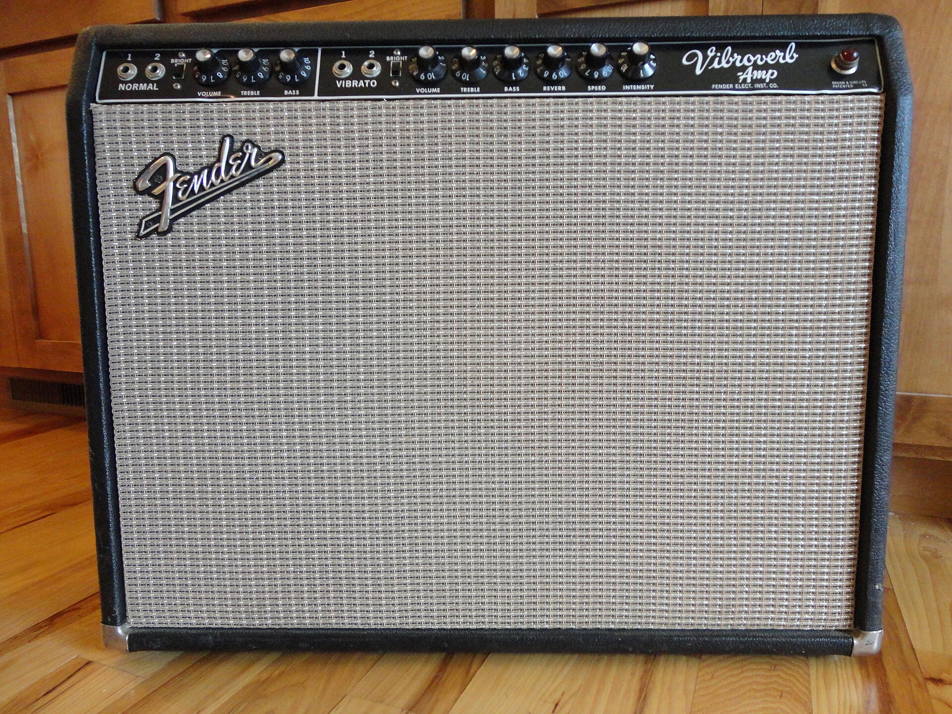A 1964 Fender Vibroverb. Blackface Fenders like this were Tube Screamer territory: Tamura voiced the pedal on Fender amps, and Stevie Ray Vaughan pushed Vibroverbs with his. Illustrative, not SRV's or Tamura's amp.