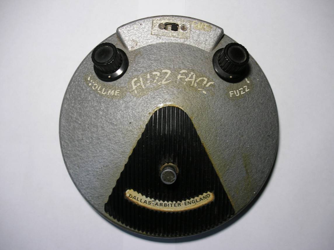 A silver Dallas-Arbiter Fuzz Face pedal