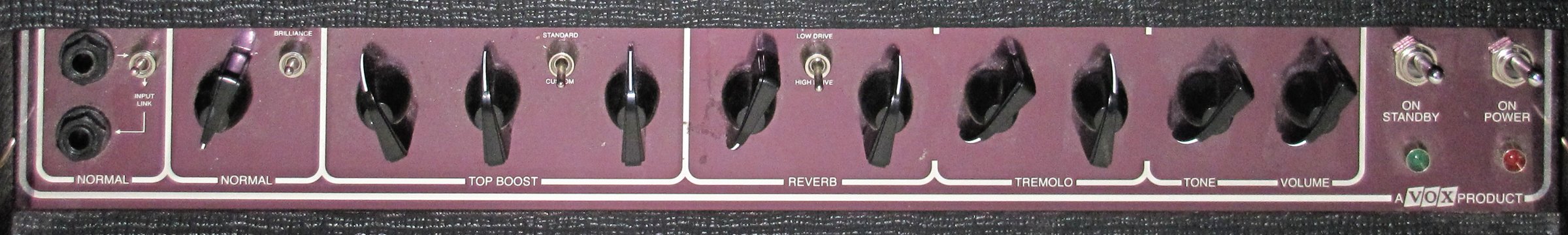 Control panel of a modern Vox AC30 CC2 amplifier