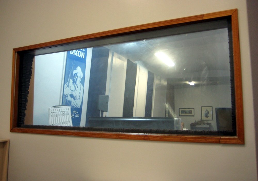 Restored control-room window inside the old Chess Records studio