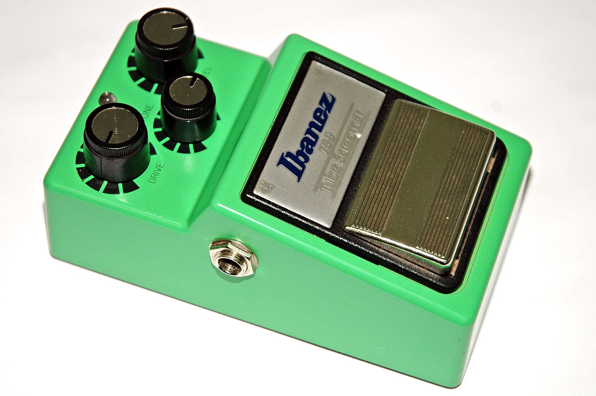 The Ibanez TS9 Tube Screamer. It has nearly the same circuit as the 808, with a revised output and a footswitch big enough to rival Boss.
