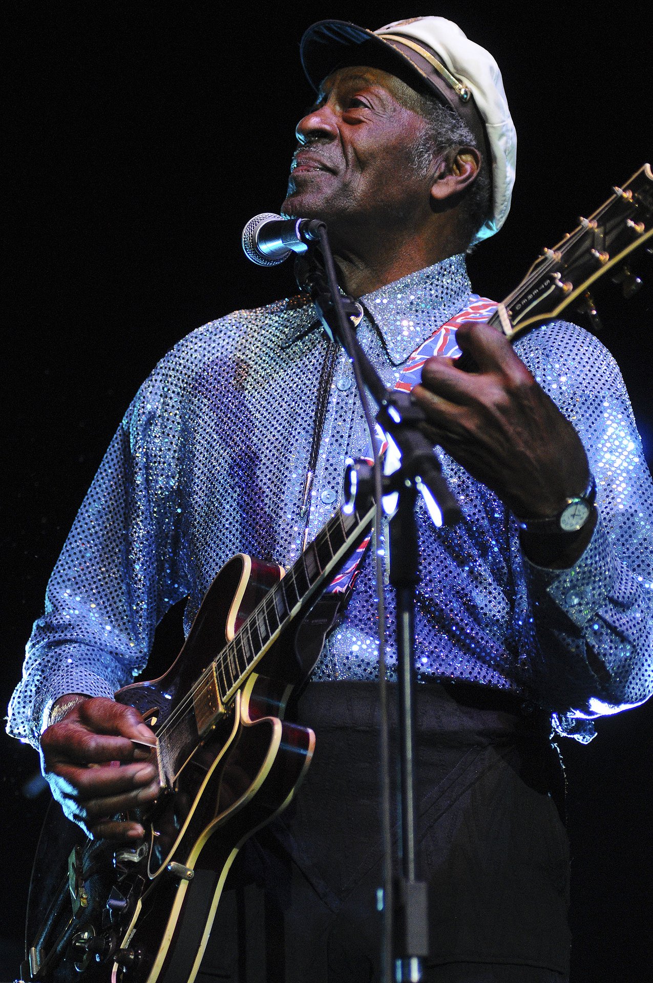 Chuck Berry performing onstage in 2008