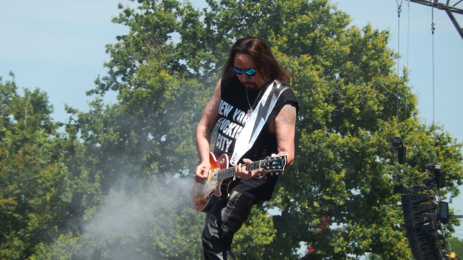 Ace Frehley playing a Gibson Les Paul on stage at Hellfest in 2015.