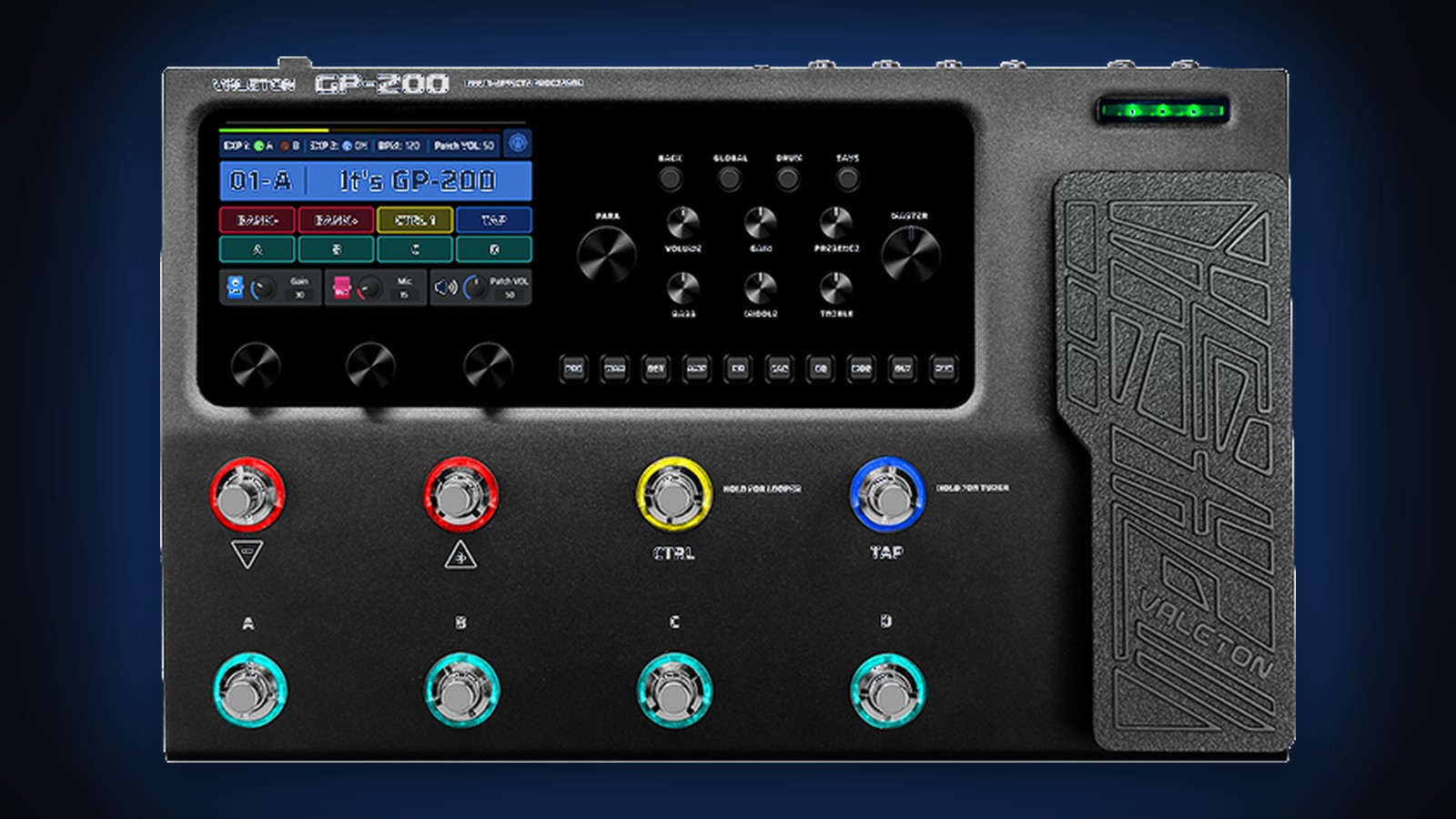 RipToneZ tone pack artwork alongside a Valeton GP-200 multi-effects processor